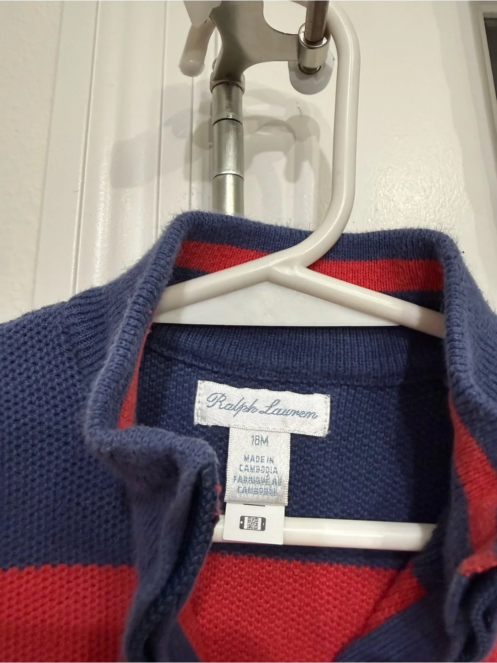 Ralph Lauren Navy and Red Striped Half-Zip Sweater